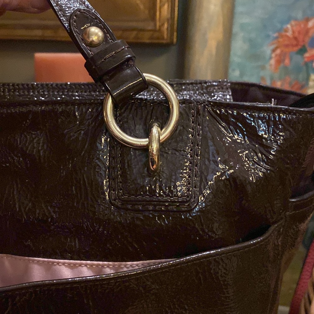 COACH GALLERY BROWN PATENT LEATHER HANDBAG Shoulder Bag - Picture 8 of 16